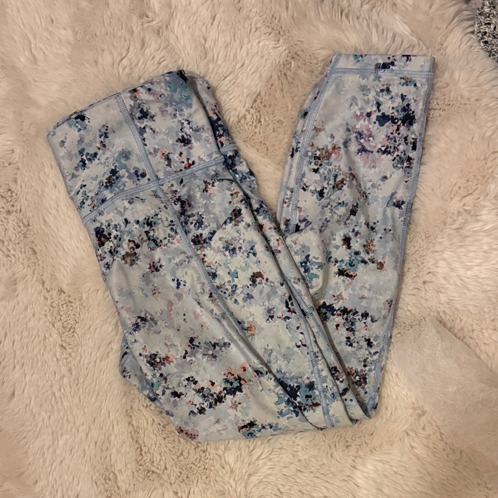 GAP Light Blue Floral Print Leggings with Multicolor Speckles